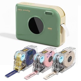 Phomemo A30 Thermal Transfer Ribbon & Label Printer – Bluetooth Portable Label Maker for DIY Gift Wrapping, Decorative Ribbon Printing, Ideal for Holidays, Weddings, Birthdays, Crafts & Small Business, Compatible with Phones & PC:_Green+3 Ribbon