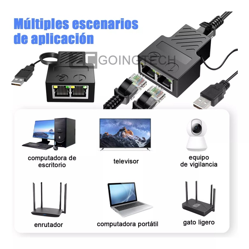 Zcgoingtech Adaptador Ethernet,divisor De Red Rj45 Puerto 1 Dividido 2