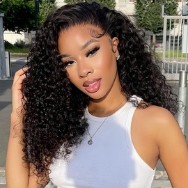 Kinky Curly Half Wig Human Hair 180% Density 3 In 1 Seamless Flip Over Half Wig Curly Hair Glueless Wear and Go Drawstring Band Beginner Hairline Headband Wig Friendly Invisible (18 inch Natural)