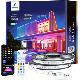 APPECK Outdoor LED Strip Lights Waterproof 65.6ft, RGB+IC WiFi Outdoor Rope Lights Work with Alexa, App Control Smart LED Outdoor Lights, Music Sync Outside Smart Tape Lights for Eave Garden Pool