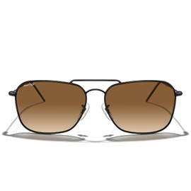 MERRY'S Retro Metal Square Aviator Polarized Sunglasses for Men Women S6028, Matte Black Frame/Brown Gradient Polarized Lens, Lens Width: 58 Millimeters