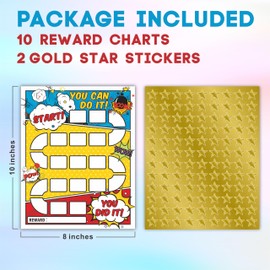 10 Reward Chart with 206 Golden Star Stickers-Comic Theme-Incentive Chart,Positive Behavior Reward Chart for Kids,Toddler Homework Assignments, Attendance(8"X10")-A02