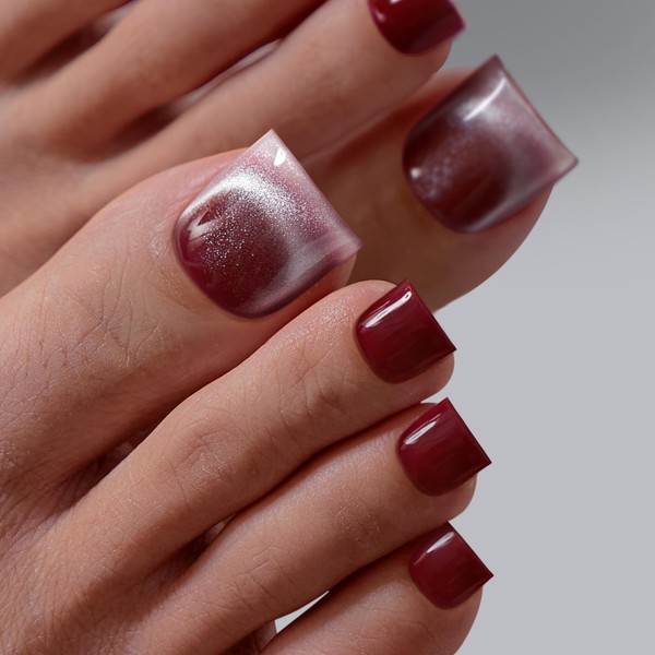 BTArtbox Press On Toenails - Real Square Opaque Red Toe