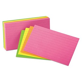 Oxford 40279 Index Cards, Packaged, 3-Inch x5-Inch, Ruled, 100/PK, Assorted Glow