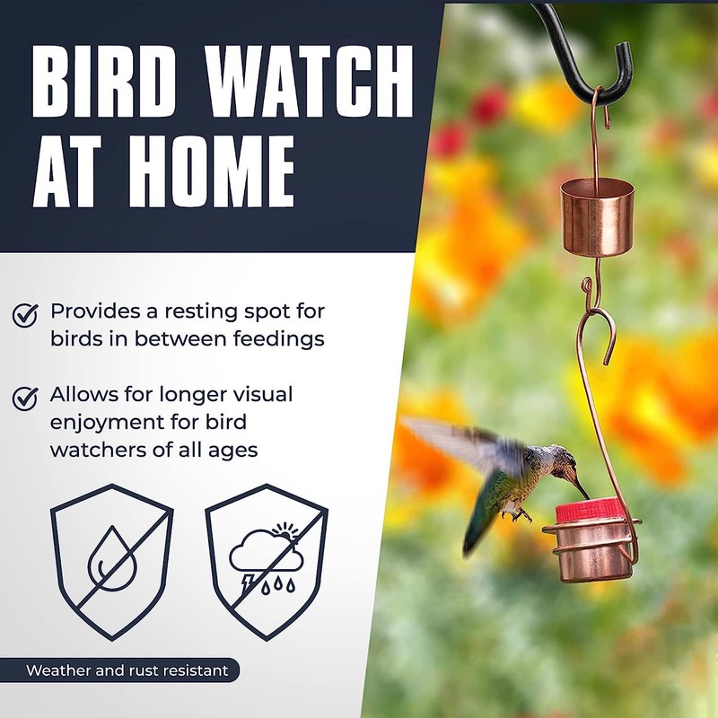 Monarch Abode Handcrafted Premium Pure Copper Hanging Hummingbird Feeder for