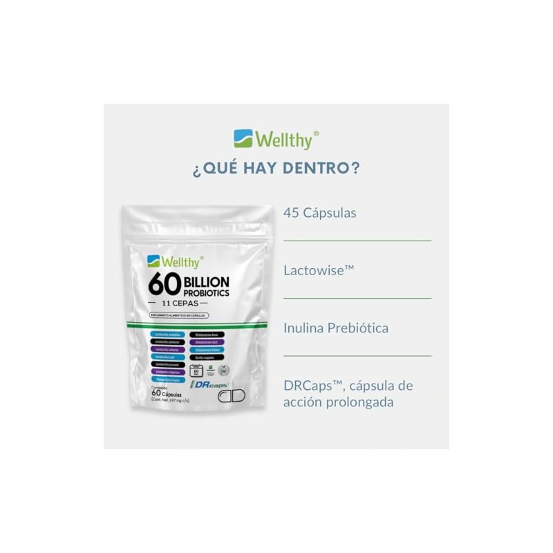 Wellthy Probioticos 60 Billones 11 Cepas. 60 Cápsulas 2 meses