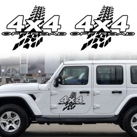 TOMALL 1Pair 19'' 4X4 Off-Road Decals for Car Body Door Side Auto Checkered Sport Graphic Vinyl Stickers Waterproof Stripes Decorations for Pickup Trucks Vehicles Universal Decals Accessories (Black)