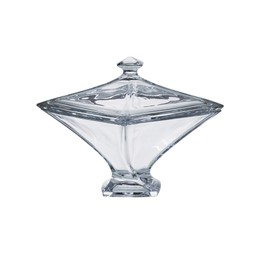 Barski , European Quality Glass, Crystalline, Square, Covered, Footed Square Candy Dish, Jewelry Box, 6" Diameter, Made in Europe