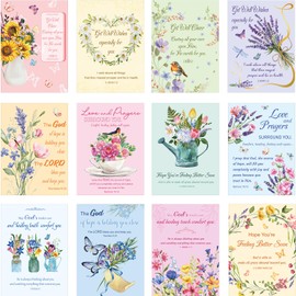 Motiskyy 24 Pack Christian Get Well Cards with Envelopes and Stickers Religious Get Well Greeting Cards Bulk with Scripture Encouragement Blessing 4.5 x 6.2 Inch (Watercolor Flowers)