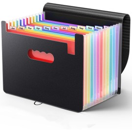 Vanulee Expanding Box File Organiser with 13 Pockets, Concertina A4 Document Folder, Coloured