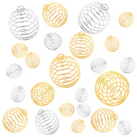 UHOMENY 30pcs Spiral Bead Cages Pendants, Gold Silver Plated Crystal Stone Holder Necklace Hollow Cage Pendants Charms Findings for Jewelry Making DIY Crafting (15mm,20mm,25mm)