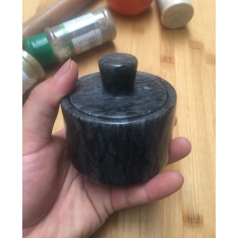Marble Salt Cellars, Black Salt box With Cover, Salt Holder