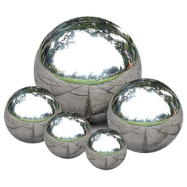 Nerien Gazing Ball, Stainless Steel Garden Mirror Globe, Polished Ornament Sphere, Hollow Floating Reflective Hemisphere, for Home Outdoor Pond Housewarming Swimming Pool Decoration, Silver, 5Pcs Mix