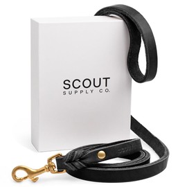 Scout Supply Classic Leather Dog Leash | Strong Heavy Duty Thick Full Grain Leather | Waterproof & Rust-Proof Brass Hardware (Black, L: 4.5 ft x 2/3 in)