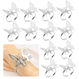 SITAKEGS Butterfly Napkin Ring, 12PCS Butterfly Napkin Holders Metal Napkin Rings Bulk, Serviette Rings Bulk Delicate Napkin Circles Dining Table Decor for Wedding Birthday Valentine (siliver, 4cm)
