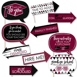 Funny Maroon Grad - Best is Yet to Come - Burgundy Graduation Party Photo Booth Props Kit - 10 Piece