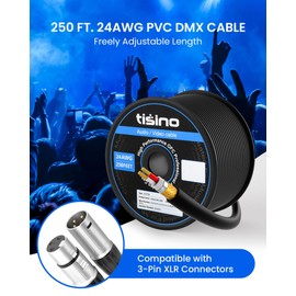 Tisino Bulk XLR Cable, Microphone Cable DMX Cable, 24 AWG Pure Copper, OFC, Flexible, Spiral Braided Shielding for DJ Studio, Live Stage for Hookup/Extension- 250 Feet