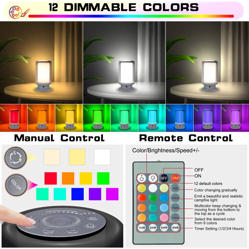 HONGUT LED Color Changing Table Lamps, Dimmable Bedside Lamp with