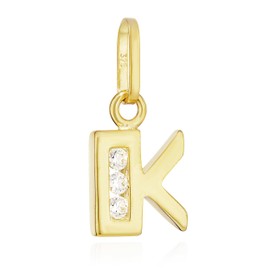 NKlaus Letter Pendant Small 375 Yellow Gold 9 Carat 10 x 6 mm Alphabet Zirconia White, Yellow Gold