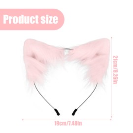 Imitation Fur Fox Wolf Tail Set, Cat Girl Costume, Pink with Faux Fur Fox Tail, Headband, Collar, Half Sleeves and Stockings, Perfect for Role-Playing Parties, Holiday Celebrations, Gifts For Friends