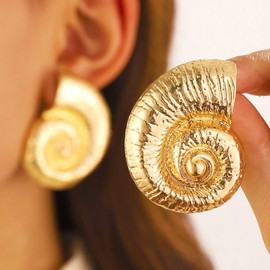 Aksod Ocean Earrings Studs Gold Large Conch Earrings Statement Summer Beach Jewelry for Women (Gold)