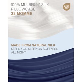 THXSILK Set of 2 100% Pure Mulberry Silk Pillowcases for Hair and Skin - Upgraded Real 22 Momme Grade 6A+ Silk - Durable, Soft and Anti-Aging Silk Pillow Cases (King 20"x36", Navy Blue)
