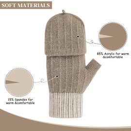 Fingerless Gloves Women's Winter Warm Mittens Knitted Gloves with Flip Top Sport Warm and Windproof Winter Gloves for Men and Women 2 Pairs, Black and khaki