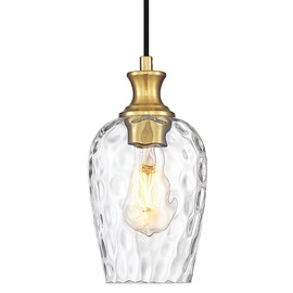 Audickic Gold Pendant Lights Kitchen Island, Modern Hanging Lights Fixtures with Hand-Blown Hammered Clear Glass, Farmhouse Brass Kitchen Island Lighting Over Sink, AD-24027-1P-GD