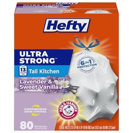 Hefty bolsas de basura con cordón para cocina, ultra fuertes, 13 galones, Lavender Sweet Vanilla, Blanco, 80 Count