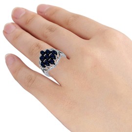 Blue Sapphire, White Cubic Zirconia 2.60 Ct Oval 925 Sterling Silver Cluster Rings For Women | Gemstones Ring Set For Womens | Beautiful Jewellery Present For Girls By Orchid Jewelry