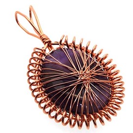 Amethyst Gemstone Copper Spirograph Wire Wrapped Pendant