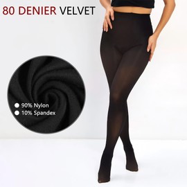 3 Pairs 80D Black Tights Women, Soft Opaque Footed PantyhoseTight, High Waist Tummy Control Leggings for Ladies Girls
