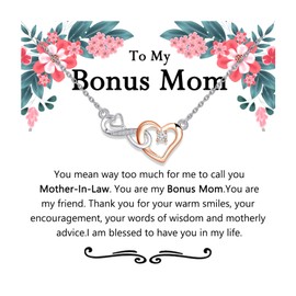 MYOSPARK Bonus Mom Gifts from Daughter/Bride Mother in Law Gifts Infinity Heart Pendant Necklace for Women (UK My Bonus Mom Card NL)