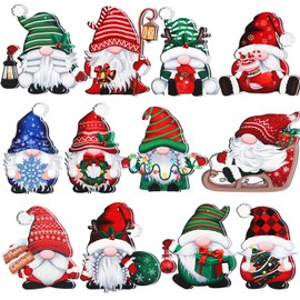 24 Pcs Christmas Gnome Wooden Ornaments Wood Hanging Christmas Tree Decorations for Xmas Party Supplies (Xmas-D)