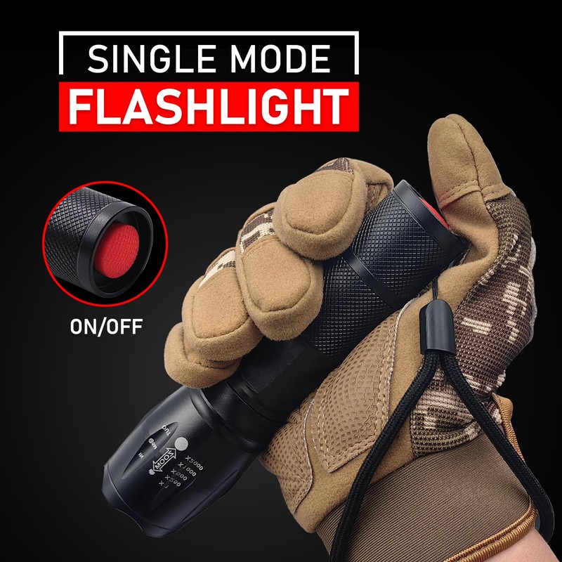 Red LED Flashlight - Single Mode Adjustable Focus Flashlights for