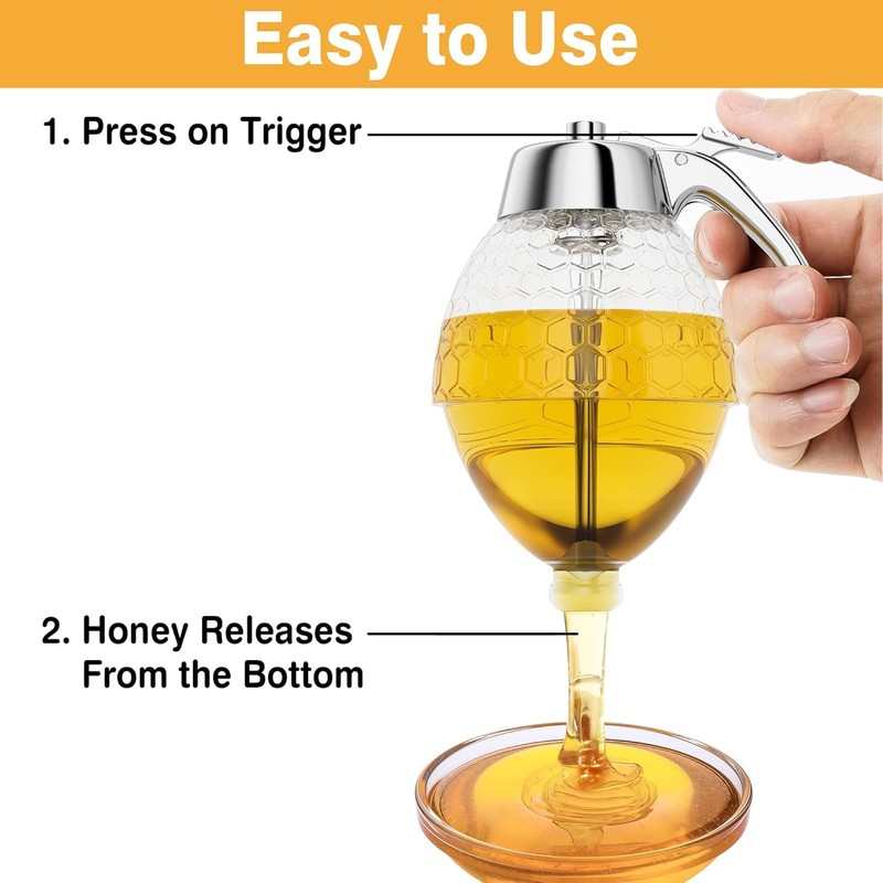 Honey Dispenser No Drip Glass 8 oz with Plastic Top,