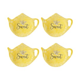 Supreme Housewares Sweet Bee Tea Bag Holders, Teapot Shaped Tea Bag Coasters Spoon Rests Saucer Seasoning Dish Set, Yellow, 4 x 3 Inch, Set of 4