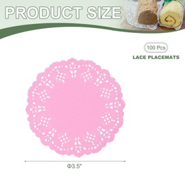YELARXI Paper Doilies, Paper Lace Doilies Disposable Round Modern Decorative Placemats Bulk, 3.5 Inch Fit for Cakes Desserts Crafts Baked Grilled Fried Food Tableware (100 Pack, Pink)