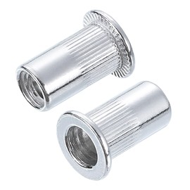 sourcing map #10-24 Rivet Nuts Aluminium Alloy Knurled Flat Head Threaded Insert Nut Silver 30pcs