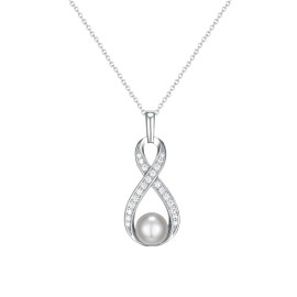 kissdove White Pearl Pendant Necklace Sterling Silver Infinity Symbol Cubic Zirconia Pendant Necklace Fine Jewelry Best for Women Graduation Gifts and Mother's Birthday 0.14 oz