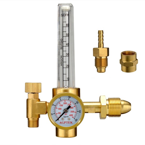 AGPTEK Mig/Tig Flow Meter Regulator, CO2 Argon Pressure Reducer Gauge Weld Flowmeter - Full Copper - 10 to 60 cfh