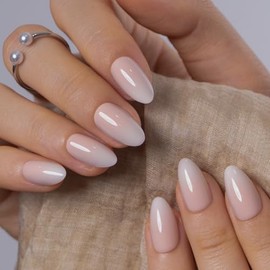CurvLife Soft Gel Almond Nude Press-On Nails Short,30Pcs Reusable Fake Nail Tips with Adhesive Tabs, Salon-Quality Stick-On Nails for At-Home Manicure