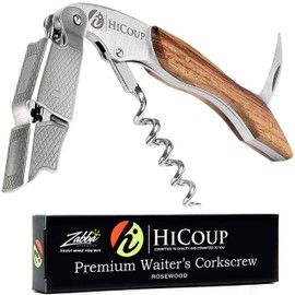 HiCoup Kitchenware Wine Opener - Professional Corkscrews for Wine Bottles w/Foil Cutter and Cap Remover - Manual Wine Key for Servers, Waiters, Bartenders and Home Use - Classic Rosewood