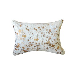 Homeroots 12" X 20" NATURAL & GOLD Cowhide Throw Pillow