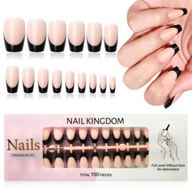 EternalClassic Black French Tip Press on Nails Short Coffin Fake Nails, 150pcs French Gel Nail Tips Nude Nail Press ons, Short Press on Nails Coffin False Nails Stick on Nails for Nail Extension