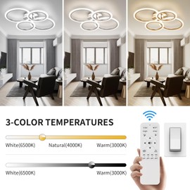 Vloitgol Modern LED Ceiling Light Fixture, 4 Rings Dimmable Flush Mount Ceiling Light with Remote, Acrylic Close to Ceiling Lighting Fixture for Low Ceiling Living Room Bedroom Kitchen (4 Heads)