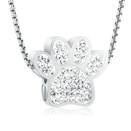 Pet Cremation Jewelry for Ashes - Dog Cat Paw Urn Necklace for Women Men Ashes Pendant Stainless Steel Memorial Keepsake Jewelry-Sliver