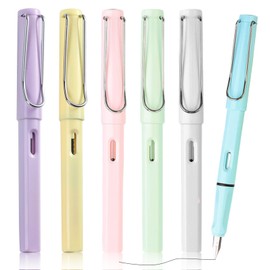 Ormromra 6PCS Metal Fountain Pens, Black Ink Fountain Pen Set, 0.38mm Nib Refillable Fountain Pens, Portable Fine Nib Calligraphy Pen, Replaceable Fountain Pen for Home, Office, School Supplies