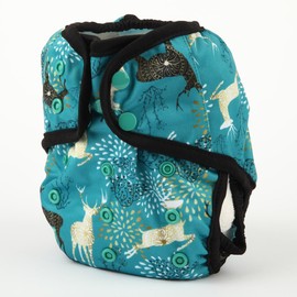 (Blue Deer) - One Size Cloth Nappy Cover Snap with Double Gusset (Blue Deer)