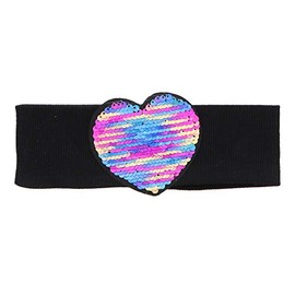Motique Accessories Girls Cotton Headband Headwrap with Rainbow Sequin Heart - Black